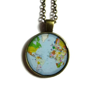 WORLD MAP NECKLACE vintage globe pendant world map pendant teacher gift world travel adventurer world map globe jewelry, christmas image 2