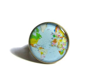 GLOBE ring - World Map ring - world jewelry - Planet Earth Travel Accessory - Gift for Traveler - Geography Teacher  colorful Map, christmas