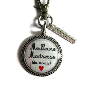 Sleutelhanger met cabochon "Beste Leraar ter Wereld" - notitieboekje - liniaalbedel - hart - cadeau-idee voor leraar - schoolcadeau - eindejaarscadeau