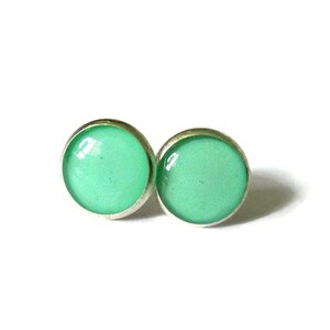 SEA GREEN earrings, post earrings, sea green jewelry, spring jewelry, pop, statement studs, simple studs, mint bright color, danslairdutemps image 2