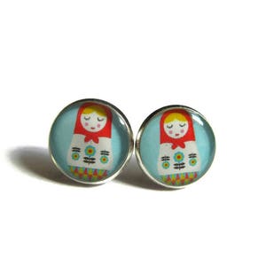 RUSSIAN DOLL EARRINGS Matryoshka Earrings Babushka Jewellery Blue Russian Doll Red Russian Doll Folk Doll Jewellery Girls earrings image 2