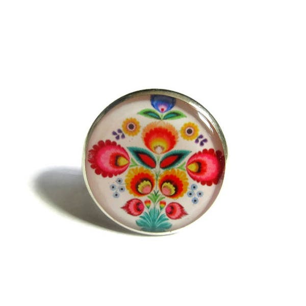 Zhostovo Flowers ring -  Russian Folk Art - Pretty Flower Jewelry - Statement ring - Unique ring - Khokhloma