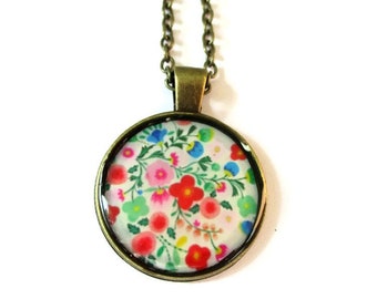 FLOWER NECKLACE - flowers pendant - flowers jewelry - floral handmade necklace - flowers vintage necklace jewelery - colorful flower  floral