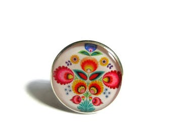 Zhostovo Flowers ring -  Russian Folk Art - Pretty Flower Jewelry - Statement ring - Unique ring - Khokhloma