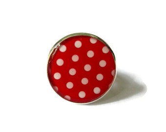 Red White POLKA DOT RING - Polka Dots Jewelry - White Polka Dots - Resin Ring - Toadstool Ring - Jewellery - Round Red Ring