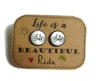 BICYCLE EARRINGS, Cyclist earrings, bicycle studs, Bike studs, Bike Jewellery, Cyclist Gift, Sports gift, danslairdutemps, cabochon