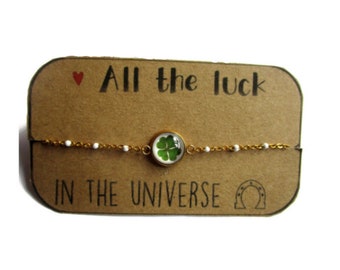 Lucky clover bracelet - Stainless steel - 4 leaf clover - Good Luck charm - adjustable bracelet - friendship bracelet - Minimal