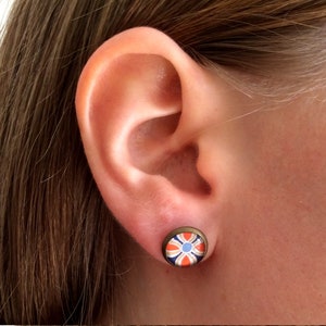 FLOWERS EARRINGS, orange and blue stud Earrings, bohemian studs, Geometric jewelry, Boho jewelry, Flower posts, danslairdutemps image 4