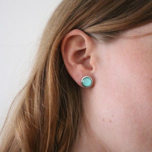 SEA GREEN earrings, post earrings, sea green jewelry, spring jewelry, pop, statement studs, simple studs, mint bright color, danslairdutemps image 5