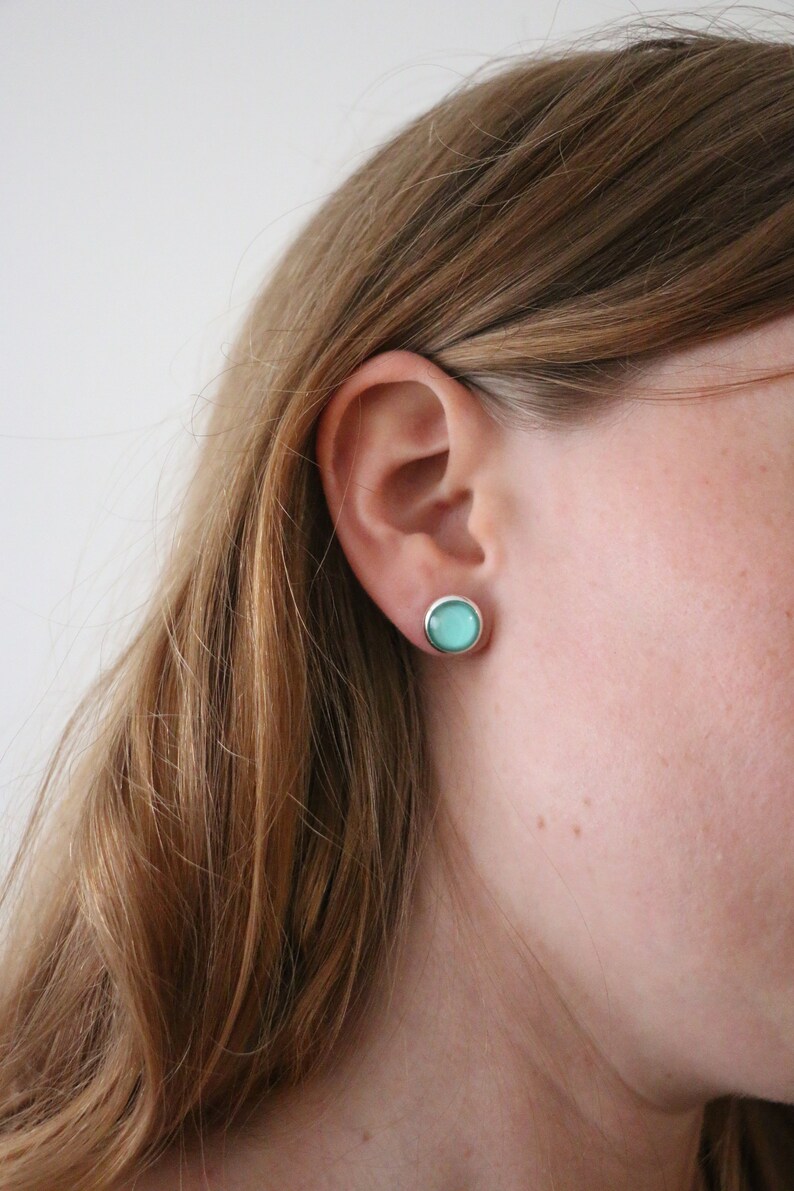 SEA GREEN earrings, post earrings, sea green jewelry, spring jewelry, pop, statement studs, simple studs, mint bright color, danslairdutemps image 5
