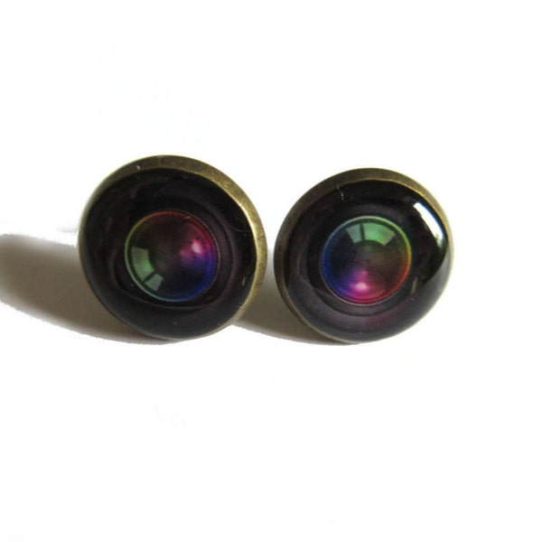 CAMERA LENS Earrings, Camera Lens jewelry, photographer lover Post Earrings, hobby Pierced studs, Camera gift for photographers