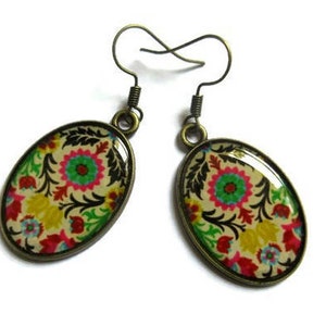 Oval Earrings, colorful Pattern, BOHO jewelry, Hippie Earrings, Indian Pattern, Ethnic Style, Tribal, danslairdutemps image 1