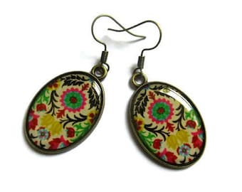 Oval Earrings, colorful Pattern, BOHO jewelry, Hippie Earrings, Indian Pattern, Ethnic Style, Tribal, danslairdutemps