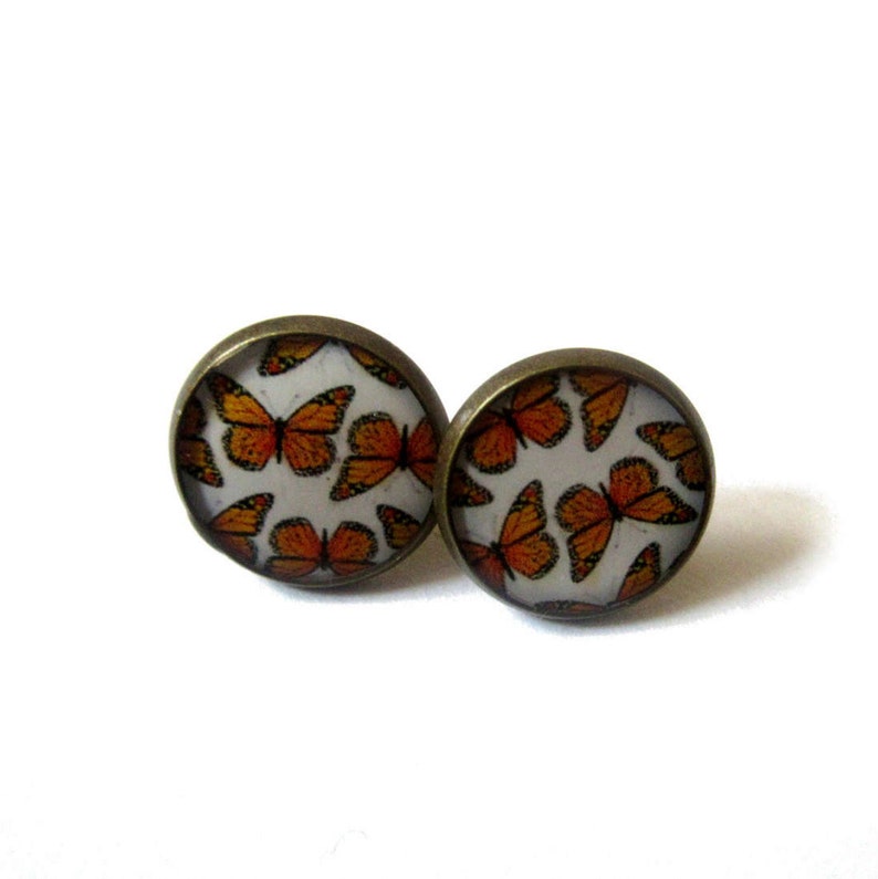 Gift for her BUTTERFLY EARRINGS butterflies studs butterfly jewelry orange butterfly boho earring orange earrings for folk image 1