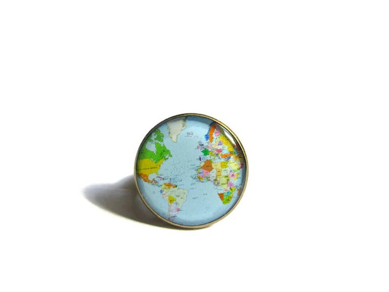 GLOBE ring World Map ring world jewelry Planet Earth Travel Accessory Gift for Traveler Geography Teacher colorful Map, christmas image 1