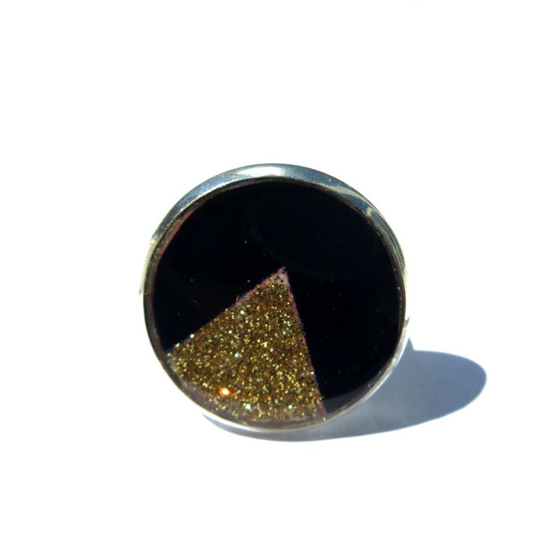 triangle jewelry GEOMETRIC ring geometric jewelry Black and Gold TRIANGLE RING golden Glitter Glitter Ring Adjustable ring