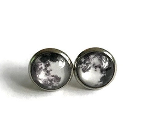 FULL MOON EARRINGS Planet Stud Earrings Moon Jewelry Space Posts Scientist Gift Astronomy Gift Danslairdutemps Etsy