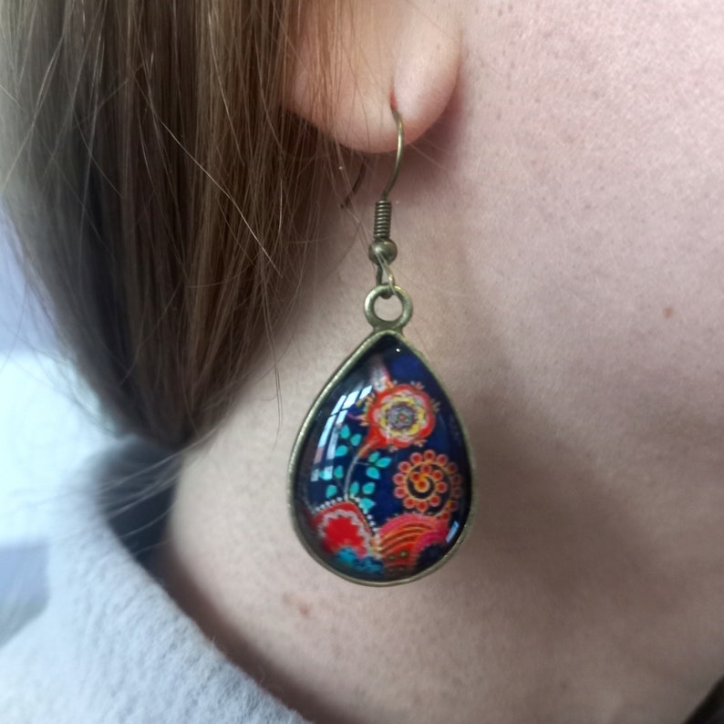 Bohemian TearDrop Earrings, Colorful Earrings, Summer Boho Jewelry, ethnic earrings, Paisley Style, indian style image 4