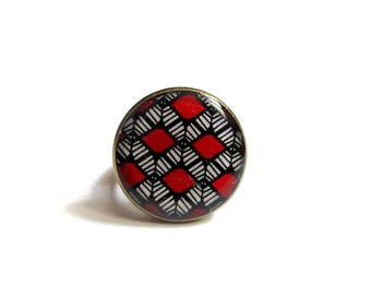 RED ring - BOHO RING - Shield Ring - Tribal Ring - Ethnic Ring - Big Boho Ring - Boho Jewelry - Tribal Jewelry - Ring for Women - for her