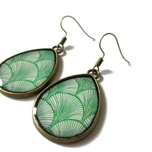 GREEN TEAR DROP Earrings, geometric jewelry, japanese pattern, Pattern varies Modern, Minimalist, for her, Boho, green earrings image 3