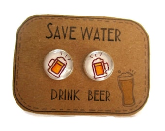 Pendientes de cerveza, regalo divertido, pendientes de bebida de cerveza inusuales, amante de la cerveza, regalo para novia, joyería divertida