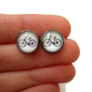 Little bike stud EARRINGS, Cyclist earrings, cute bicycle studs, Bike studs, quirky Jewellery, Cyclist Sports gift danslairdutemps, cabochon image 5