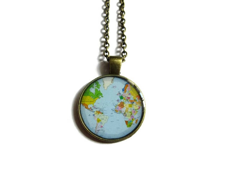 WORLD MAP NECKLACE vintage globe pendant world map pendant teacher gift world travel adventurer world map globe jewelry, christmas image 4