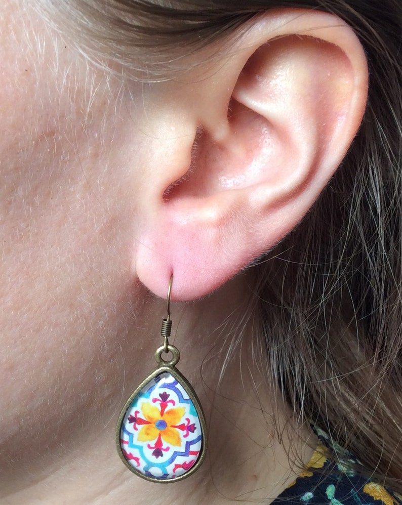 Teardrop Earrings drop earrings orange flower Pattern BOHO Etsy