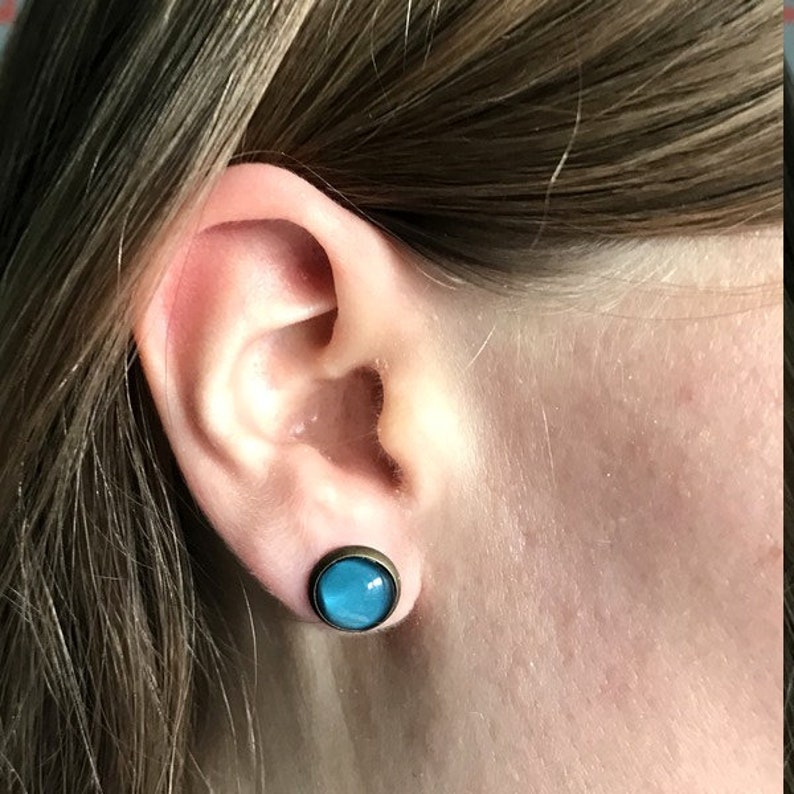 TURQUOISE stud earrings, blue posts, blue jewelry, turquoise studs, round earrings, pop jewelry, bright color, statement studs image 5
