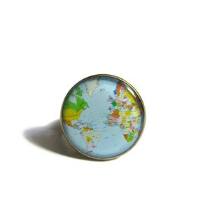 GLOBE ring World Map ring world jewelry Planet Earth Travel Accessory Gift for Traveler Geography Teacher colorful Map, christmas image 2