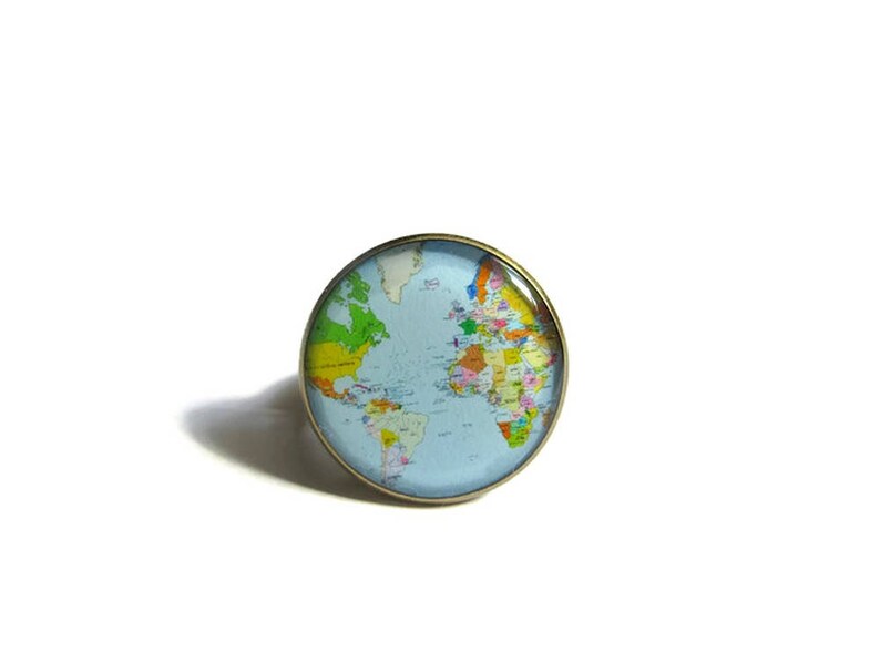 GLOBE ring World Map ring world jewelry Planet Earth Travel Accessory Gift for Traveler Geography Teacher colorful Map, christmas image 2