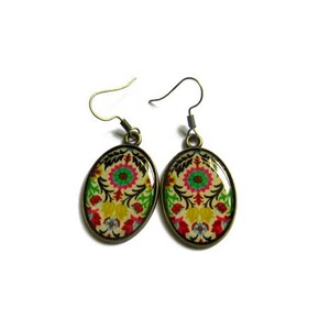 Oval Earrings, colorful Pattern, BOHO jewelry, Hippie Earrings, Indian Pattern, Ethnic Style, Tribal, danslairdutemps image 2