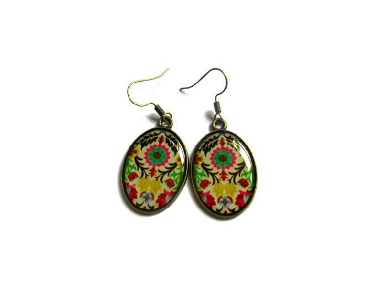 Oval Earrings, colorful Pattern, BOHO jewelry, Hippie Earrings, Indian Pattern, Ethnic Style, Tribal, danslairdutemps image 2