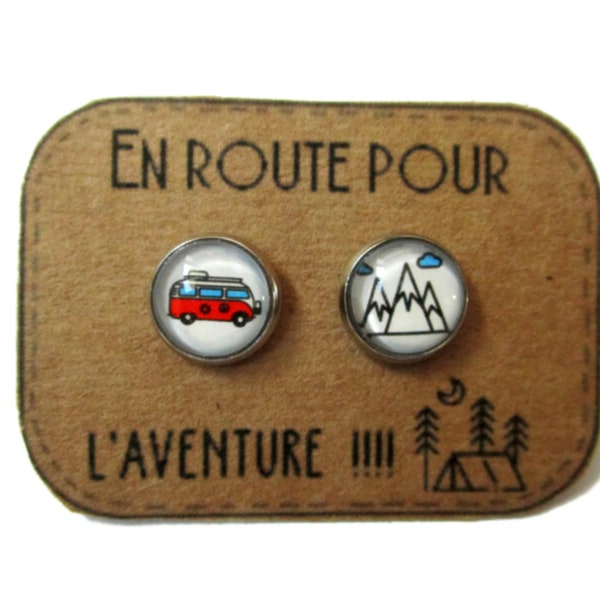 BOUCLES D'OREILLES van, boucles montagnes, boucles d'oreilles aventurier, en route, amateur de nature, camping, road trip, petite amie