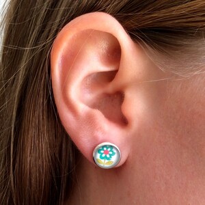 FLORAL earrings, vintage flowers stud earrings, floral jewelry, summer posts, pink, green, girlfriend gift, teens gift for her image 4