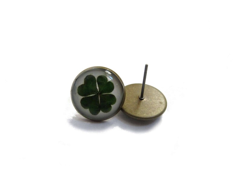 FOUR LEAF CLOVER earrings St patrick leaf Shamrock earrings Saint patricks day Green shamrock Luck earrings image 3