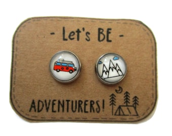 VINTAGE CAMPER EARRINGS mountains Earrings, Adventure Jewelry, Camping jewelry,  gift for Glampers, Lets go Camping, danslairdutemps