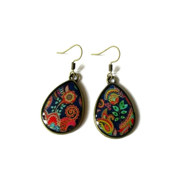 Bohemian TearDrop Earrings, Colorful Earrings, Summer Boho Jewelry, ethnic earrings, Paisley Style, indian style image 1