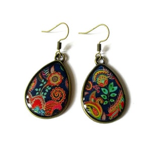 Bohemian TearDrop Earrings, Colorful Earrings, Summer Boho Jewelry, ethnic earrings, Paisley Style, indian style image 2