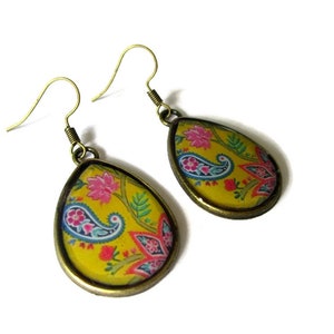 TEARDROP EARRINGS Drop Earrings Paisley Pattern Yellow BOHO Earrings ...