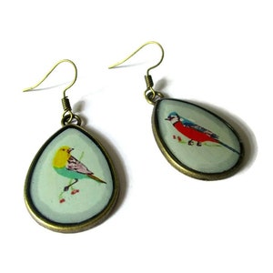 BIRDS EARRINGS, Teardrop Earrings, bird Pattern, BOHO Style, bird lover gift, Nature, animal Jewelry, romantic image 3