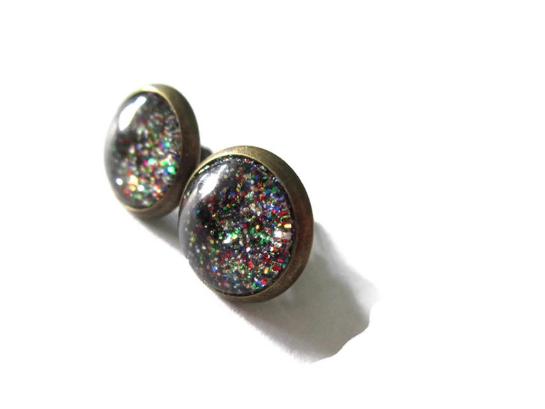 RAINBOW GLITTER Glitter Earrings Glitter Stud Earrings Etsy