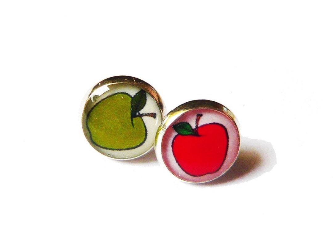 RED APPLE EARRINGS Stud Earrings Apple Jewelry Fruit Studs Etsy