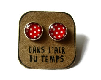 POLKA DOT EARRINGS - rockabilly earrings - red and white - retro stud earrings - 50's jewelry - gift idea - Pin up jewelry