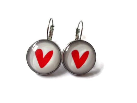 HEART DANGLE EARRINGS Red Heart 