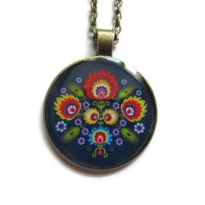 FOLK NECKLACE slavic folk pendant adjustable jewelry Zhostovo folk jewelry BOHO jewellery gift for colorful jewelry, christmas image 1