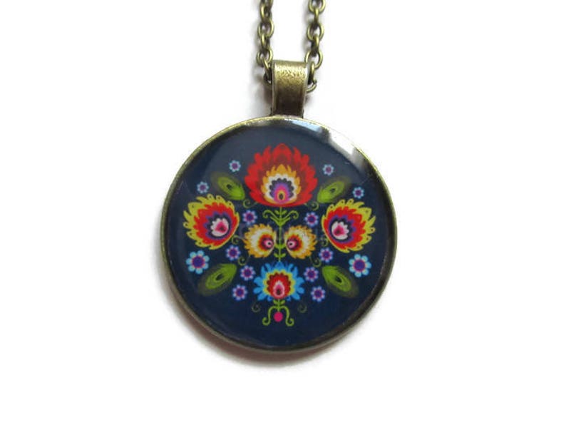 FOLK NECKLACE slavic folk pendant adjustable jewelry Zhostovo folk jewelry BOHO jewellery gift for colorful jewelry, christmas image 1