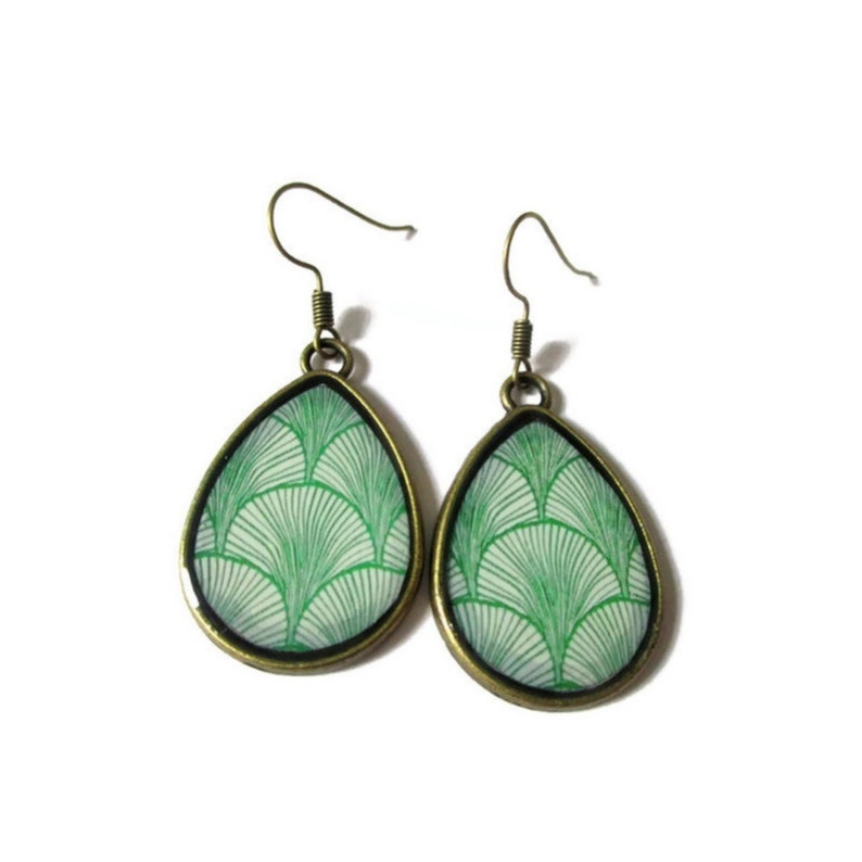 GREEN TEAR DROP Earrings, geometric jewelry, japanese pattern, Pattern varies Modern, Minimalist, for her, Boho, green earrings image 1