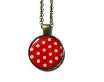 RED NECKLACE - Red and White - Polka Dot Necklace - Summer Jewelry - Retro Necklace - Polka Dot Pendant