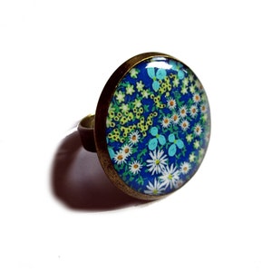 FLOWERS RING Blue flower ring Flower ring Blue ring liberty Garden, spring summer Girlfriend gift Teen gift Nature Hippy image 2